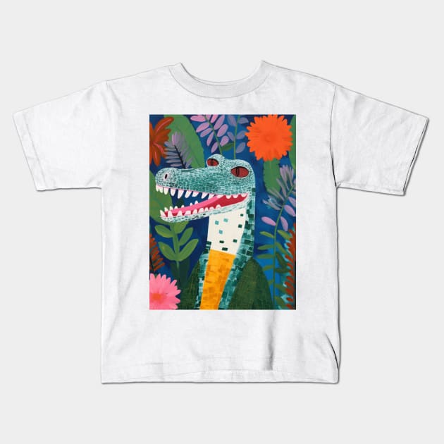 Crocodile and flowers Kids T-Shirt by Geek Culture